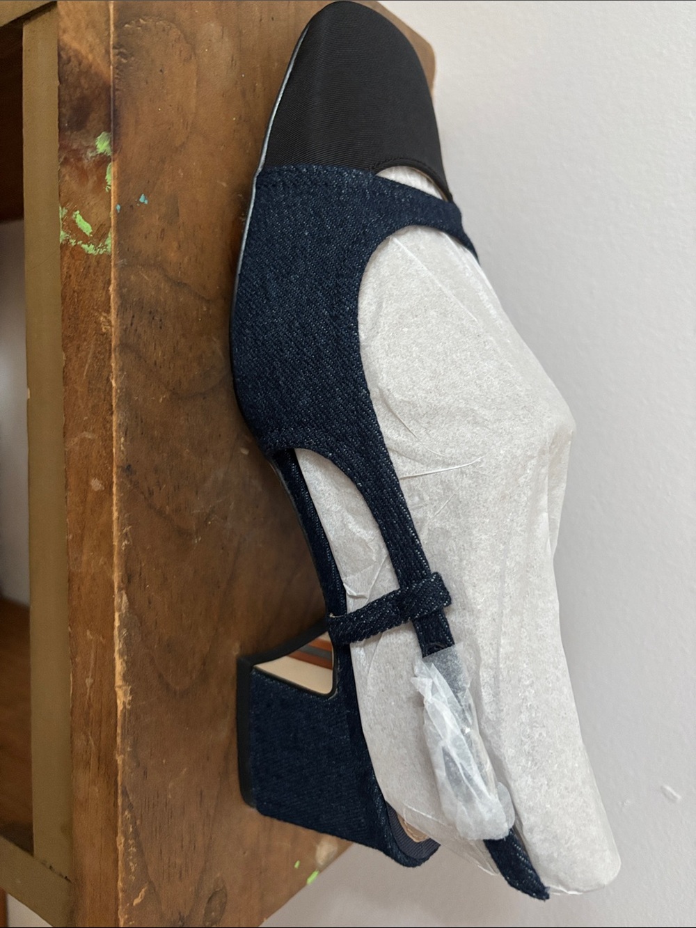 Sam Edelman Tarra Women's Navy Denim Slingback Block Heel Shoes - Picture 6 of 8